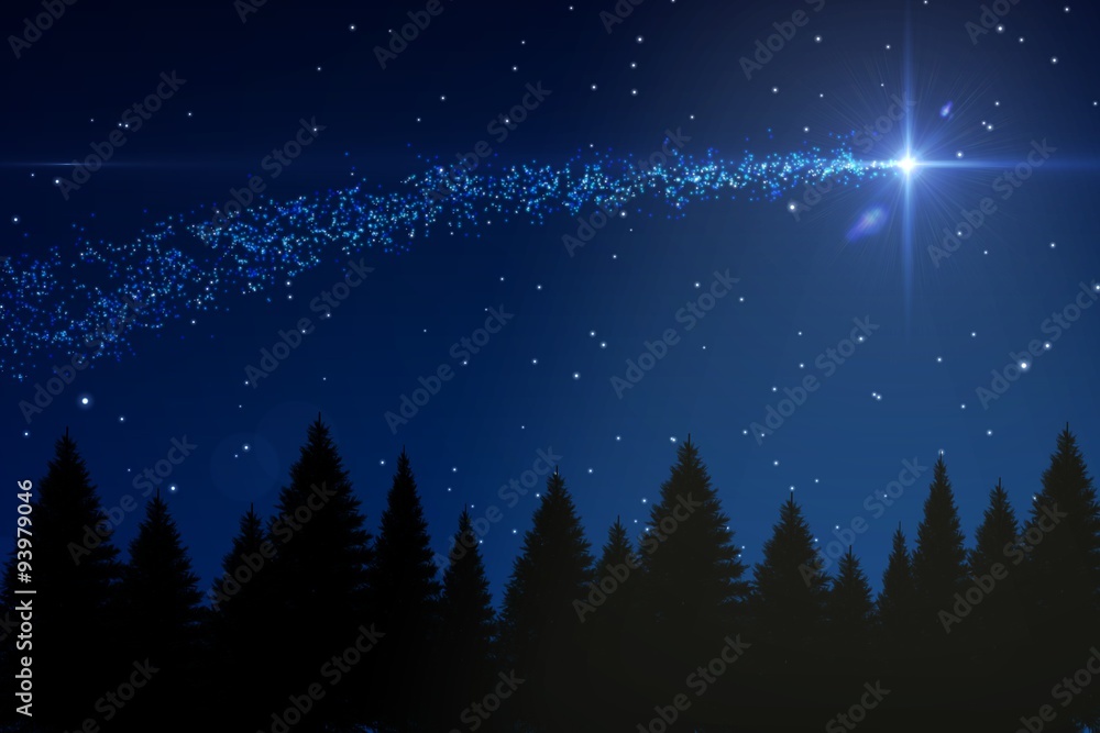 夜晚森林上空的流星