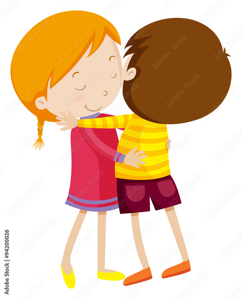 Boy and girl hugging