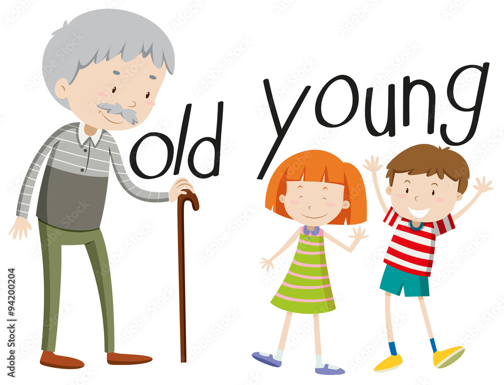 Opposite adjectives old and young