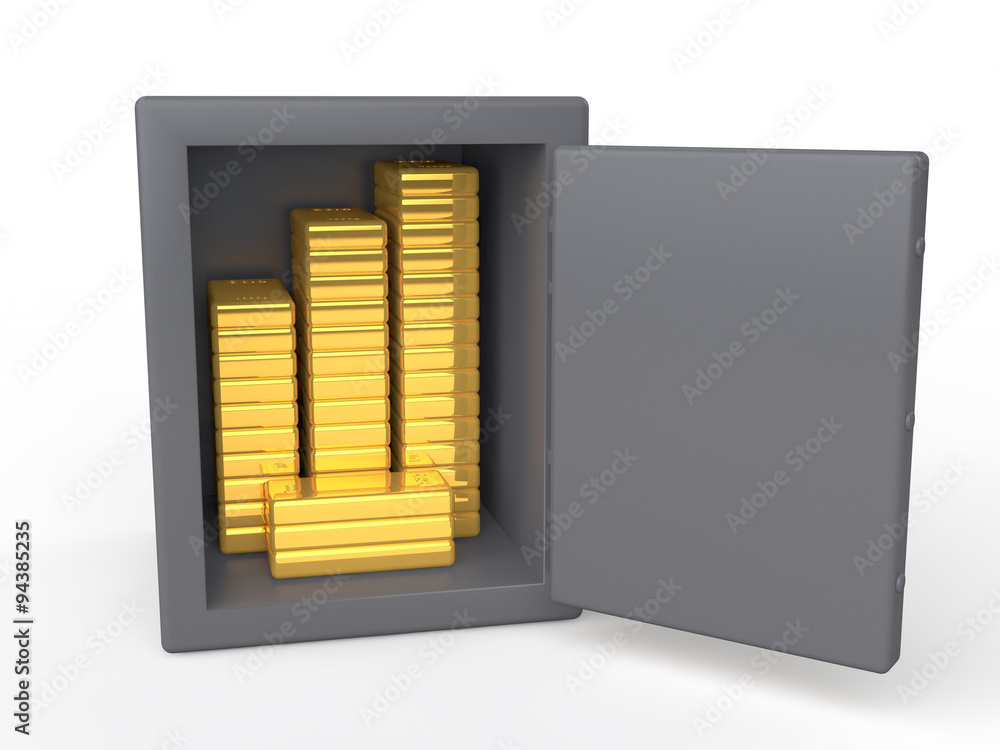 3d safe with gold bars