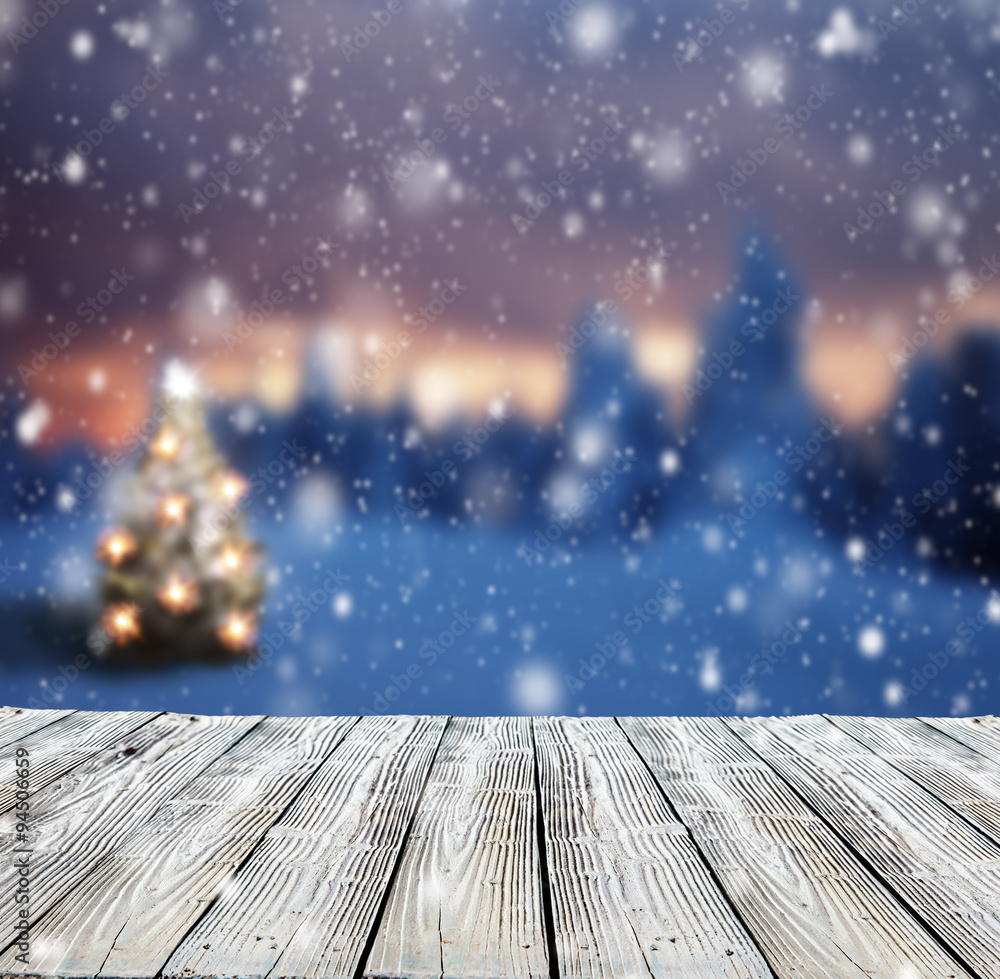Winter abstract background with wooden planks