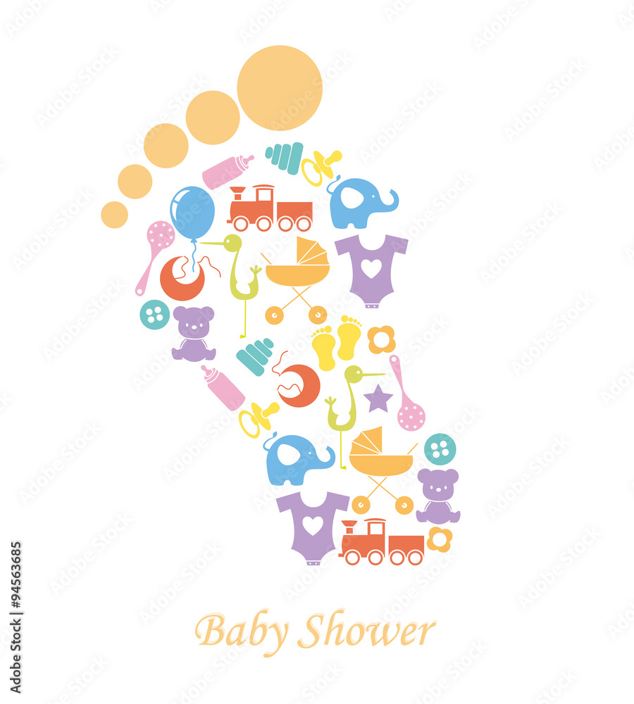 婴儿淋浴卡。婴儿图标