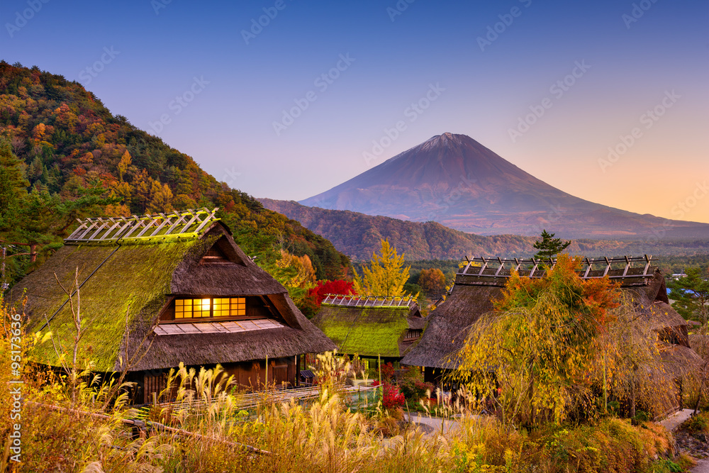 从Iyashinosato历史村看日本富士山。
