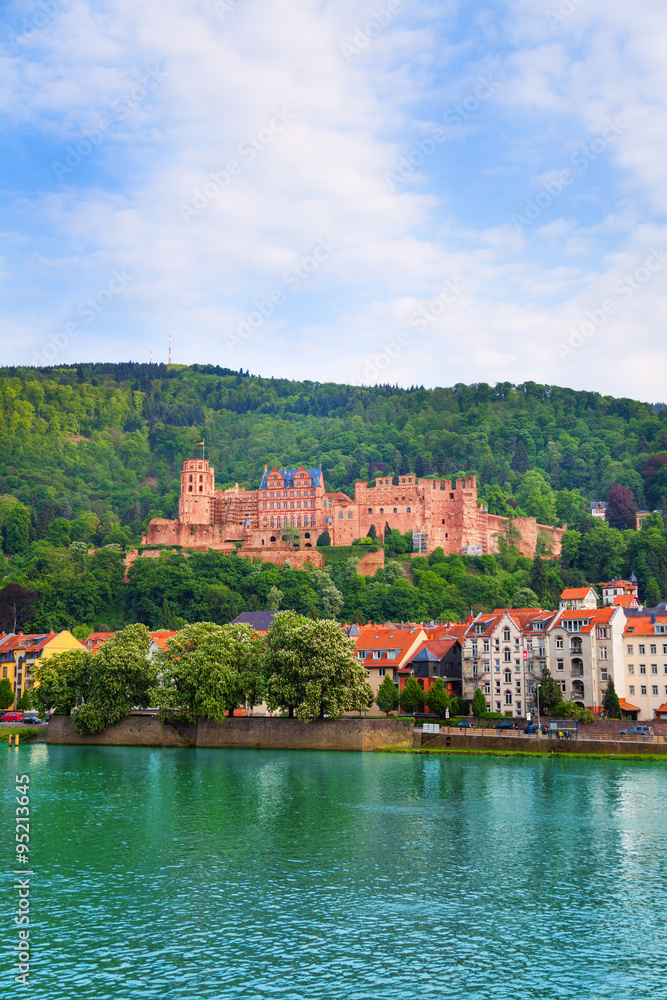 View of Heidelberg castle and Neckar river 