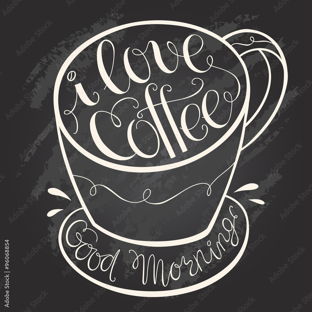 我喜欢咖啡手绘字母海报。
