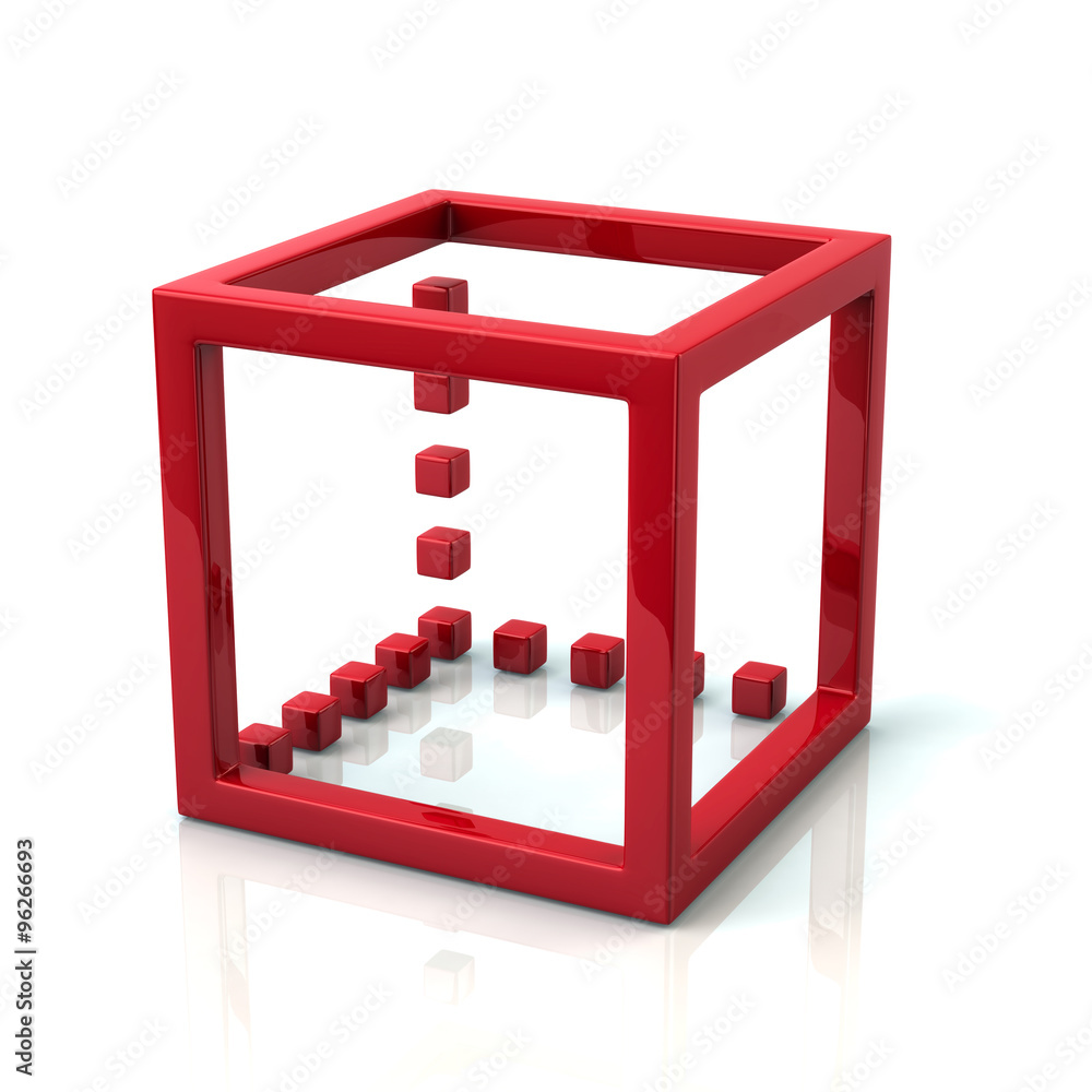 红色立方体的三维图解