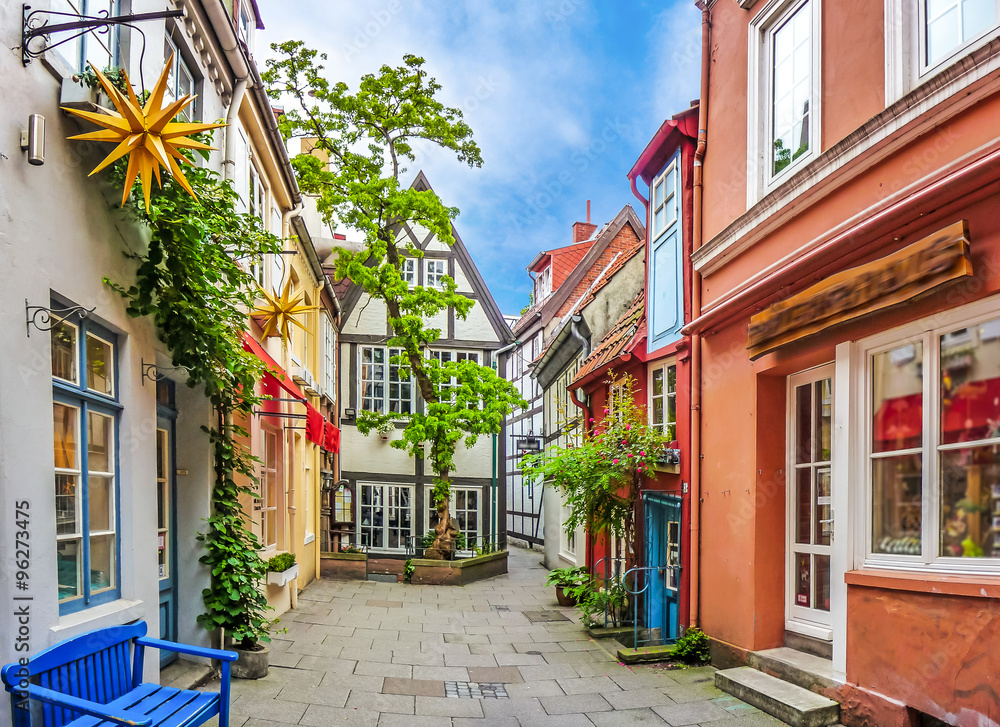 德国不来梅历史悠久的Schnoorvertel彩色房屋