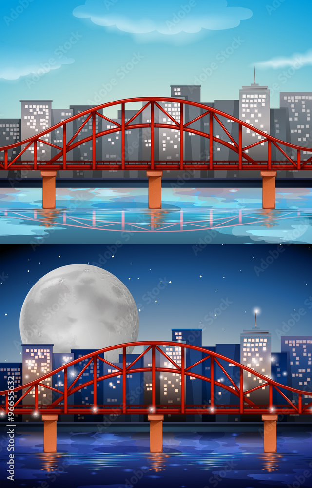 城市景观与桥梁在白天和晚上