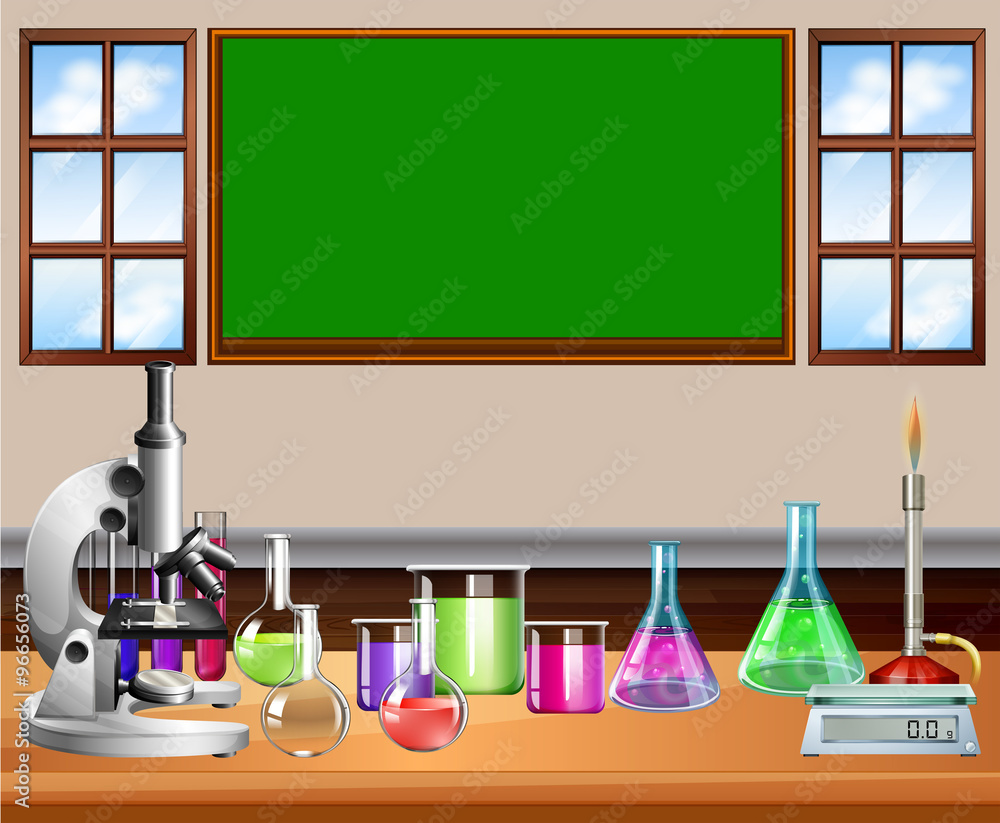 Classroom full of science equipment