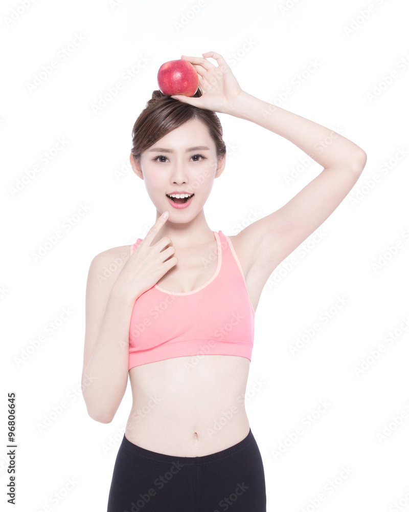 快乐健康女人秀苹果