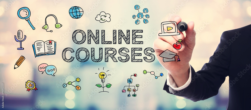 Businessman drawing Online courses concept