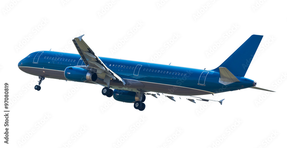 Commercial airplane on white background with clipping path