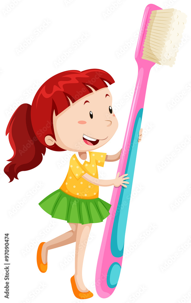 Dental theme with girl and toothbrush