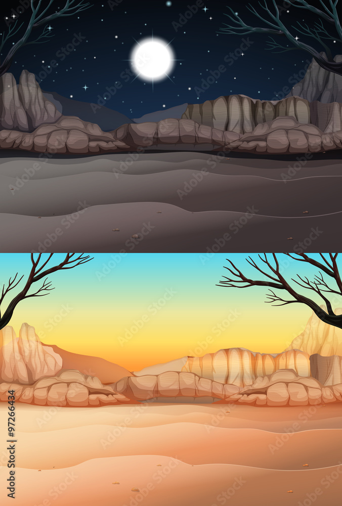 白天和夜晚沙漠的自然景象
