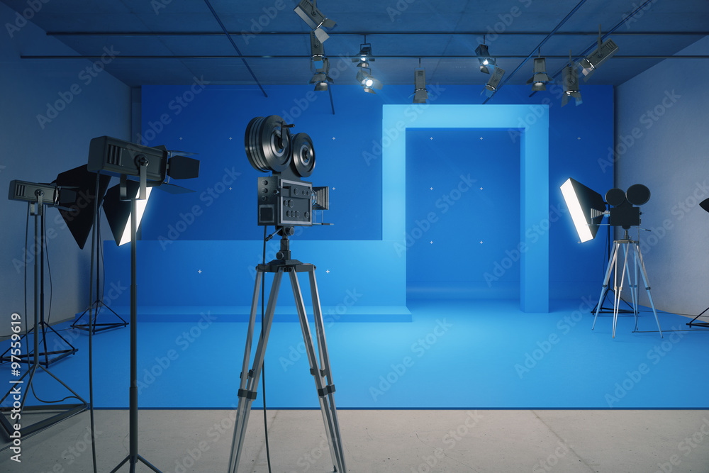 复古相机拍摄电影的蓝色风格装饰