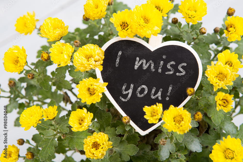 I miss you! - bouquet of flowers with a heart message card