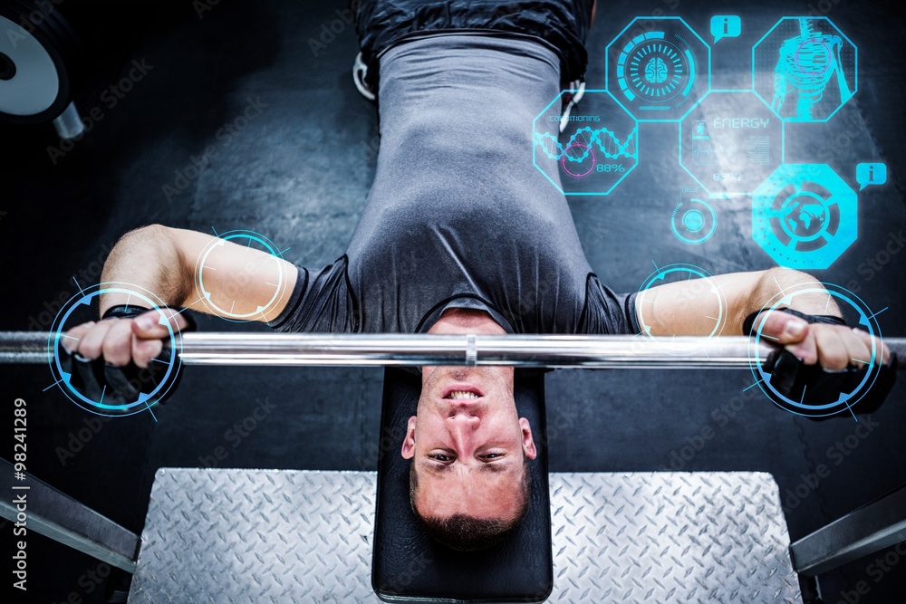 Composite image of man working out in gym