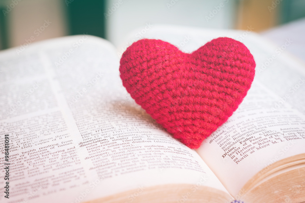 love red heart on the book background, valentines day concept
