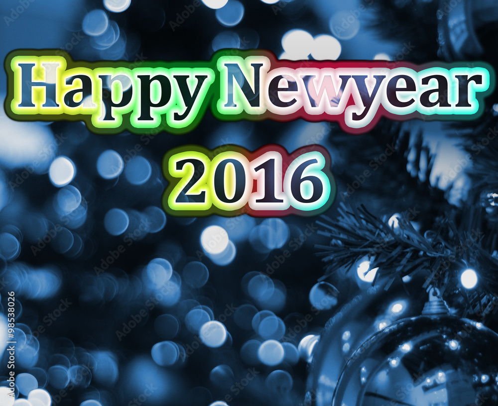 2016年新年快乐，用圣诞树写霓虹灯