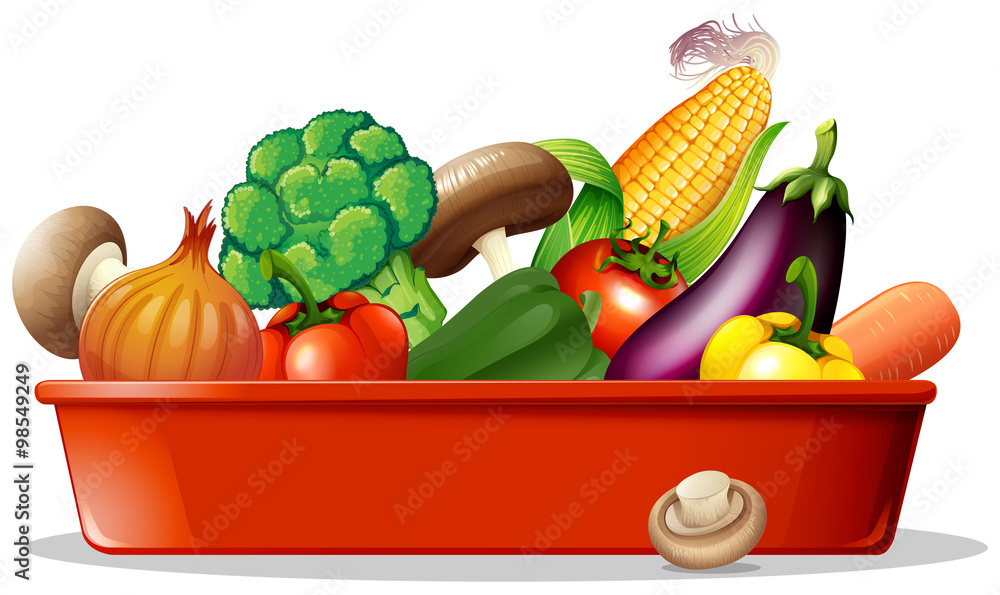 Fresh vegetables in red tray