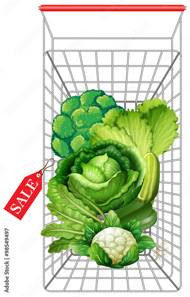 购物车里的新鲜蔬菜