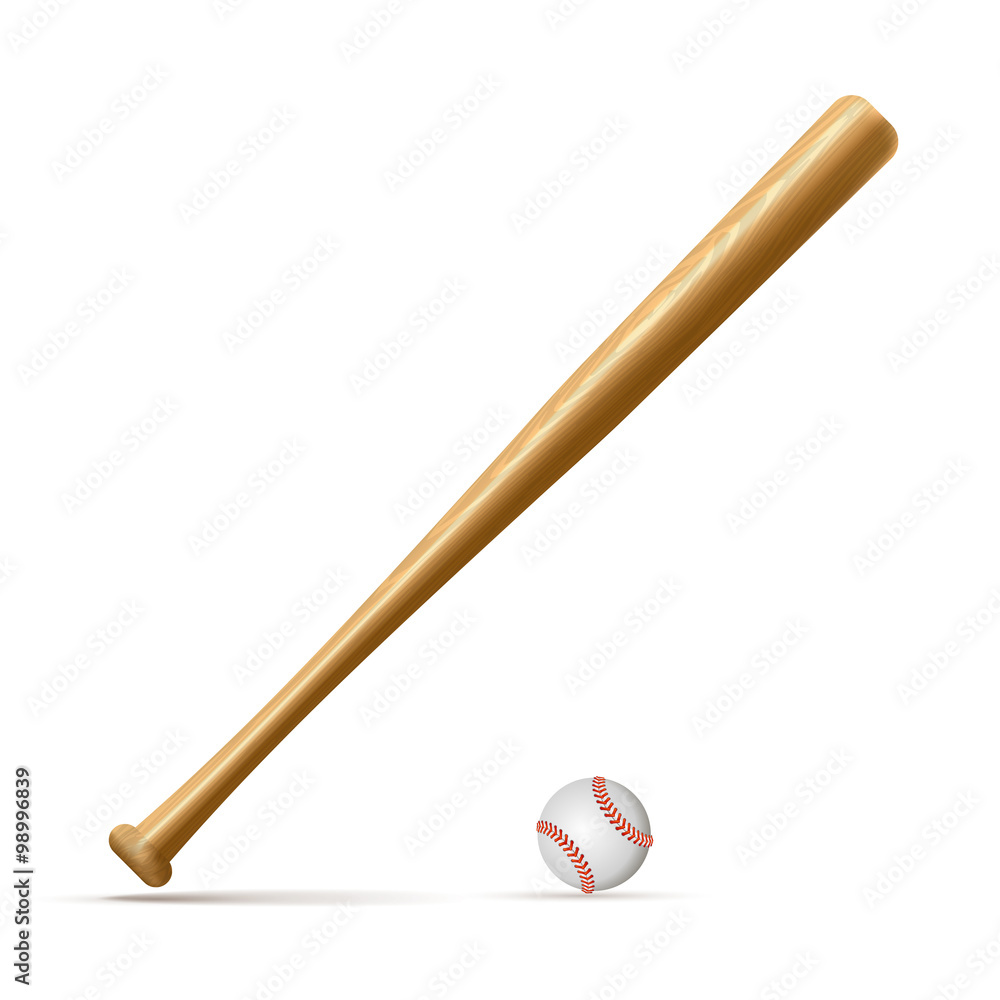 棒球和棒球棒被隔离在白色背景上，带有剪辑路径。