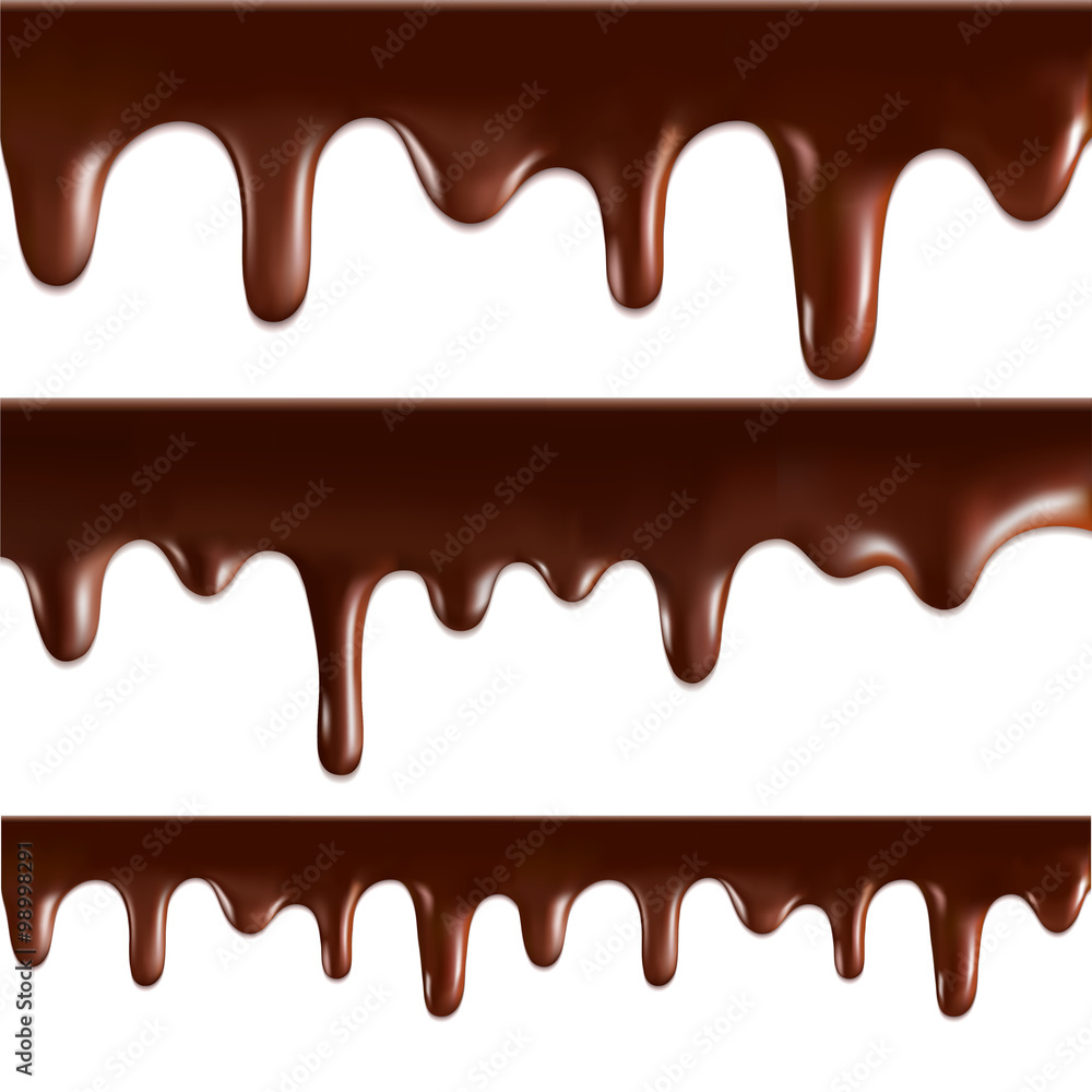 矢量巧克力糖浆滴状图案隔离在白色背景上