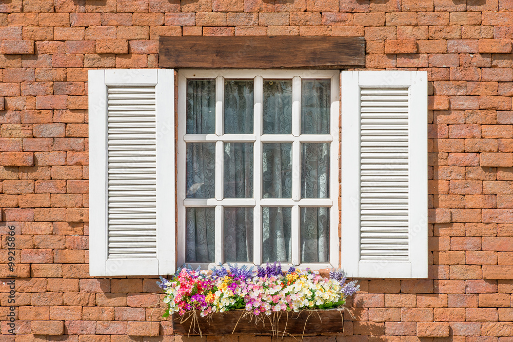 European style window and flower pot