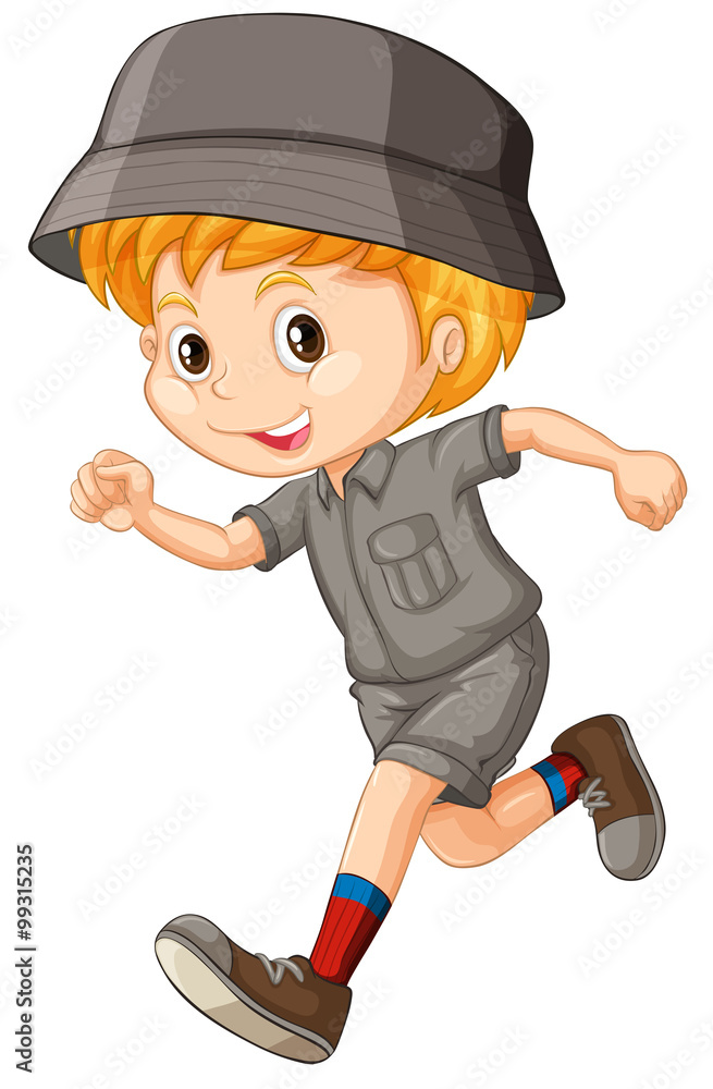 Little boy in camping outfit running