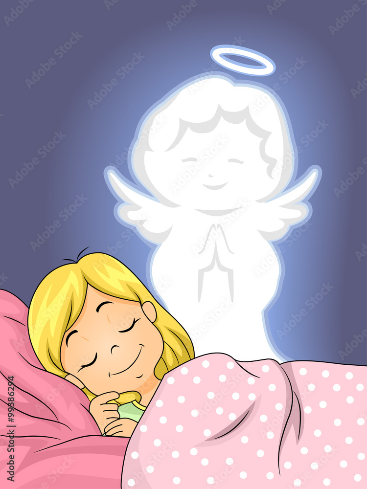 童女守护天使和平睡眠
