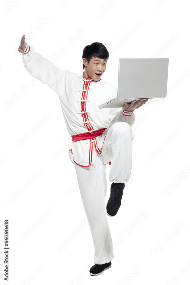 Excited Man in Traditional Chinese Clothing