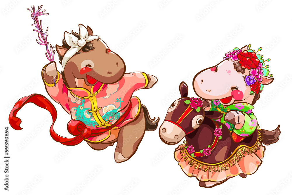 Cute horses dancing for Chinese New Year