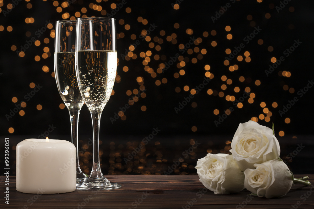 Champagne and white roses