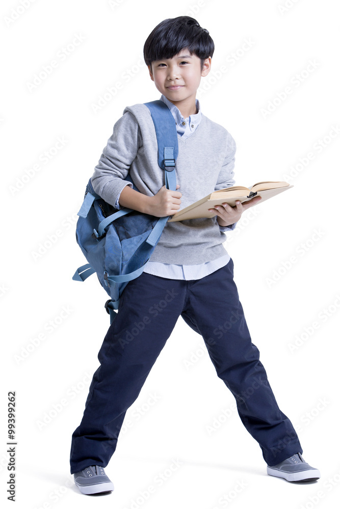 Cute schoolboy reading