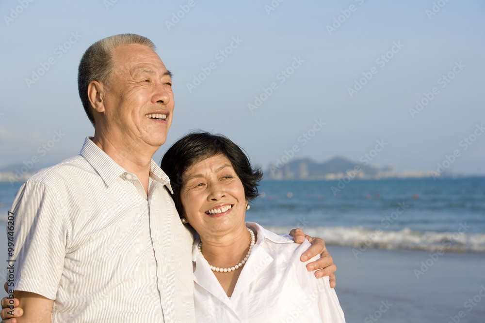 海滩上老年夫妇的肖像