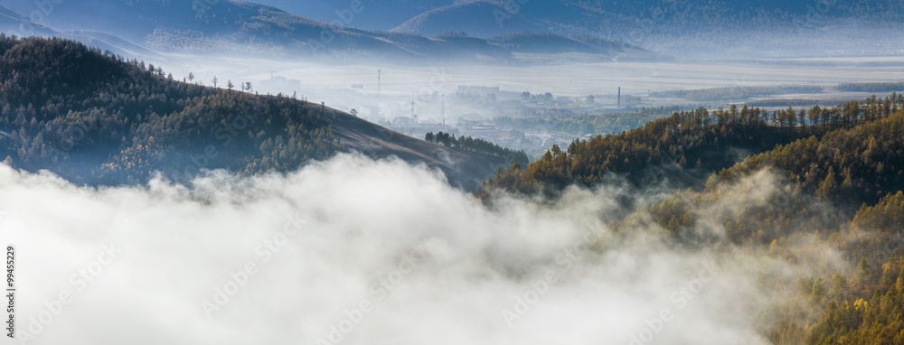 Natural Scenery of Aershan covered by fog,China