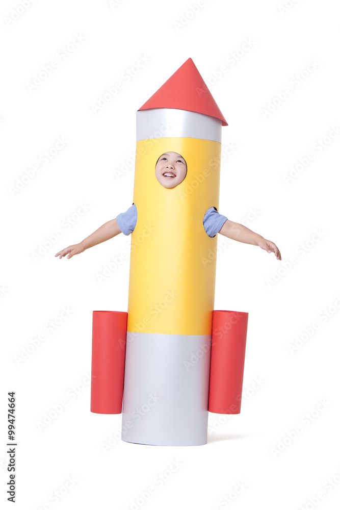 Boy and girl with a toy rocket