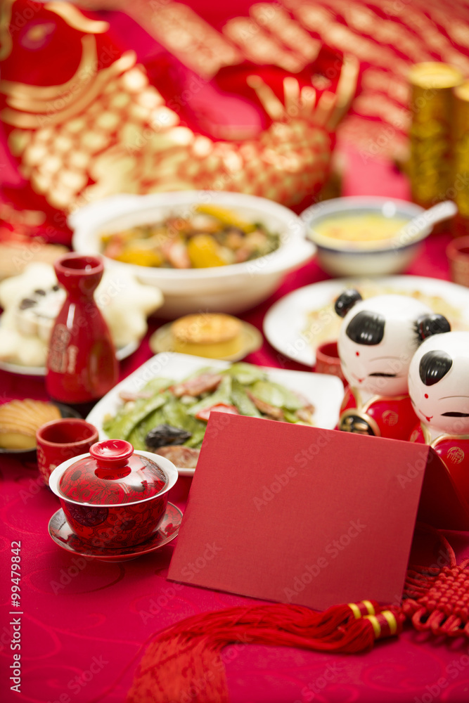 中国新年装饰与美食