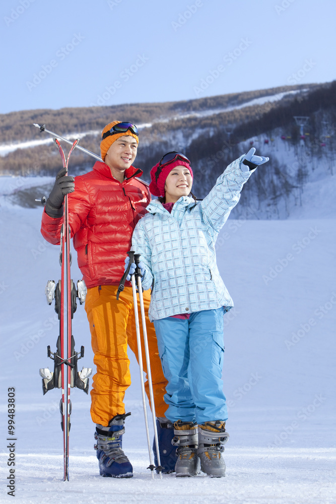 Young couple in ski resort