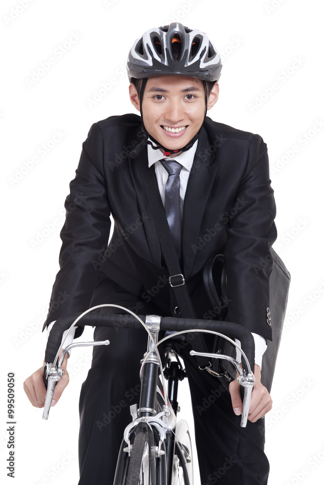 骑自行车的年轻商人画像
