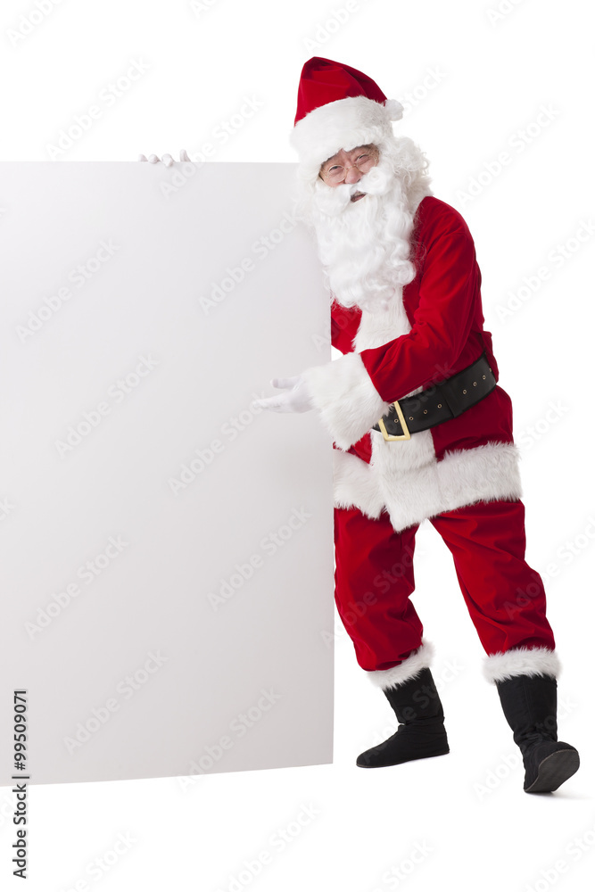 带空白白板的圣诞老人