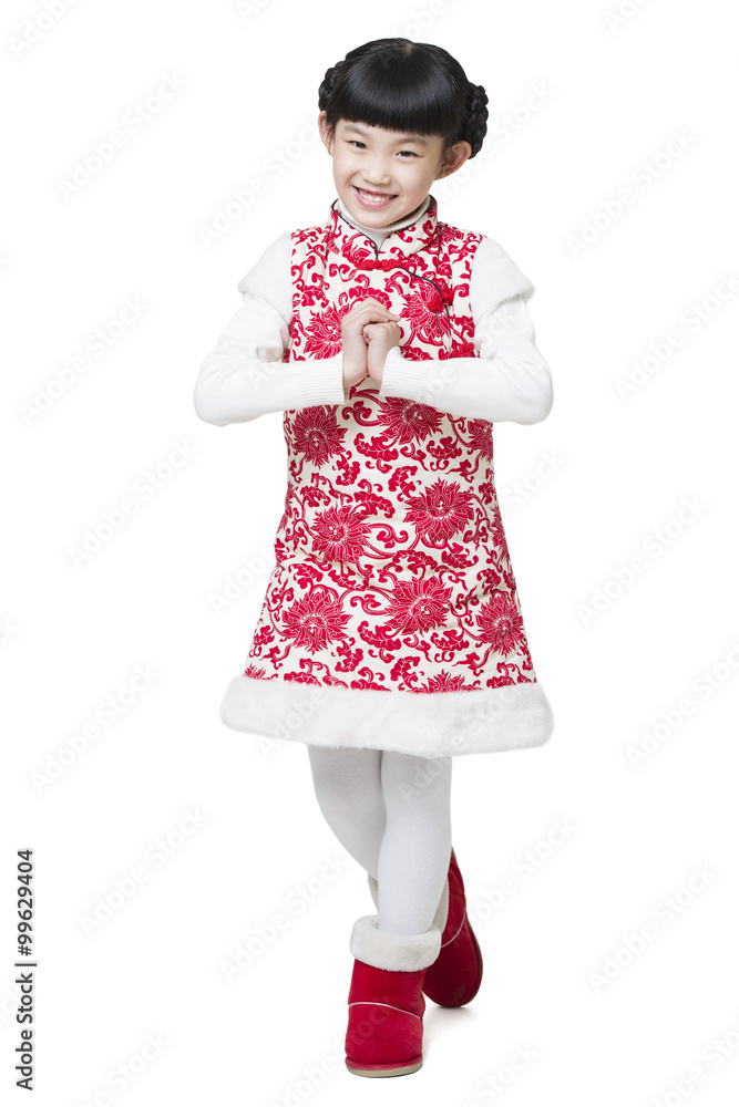 Cute girl greeting for Chinese new year