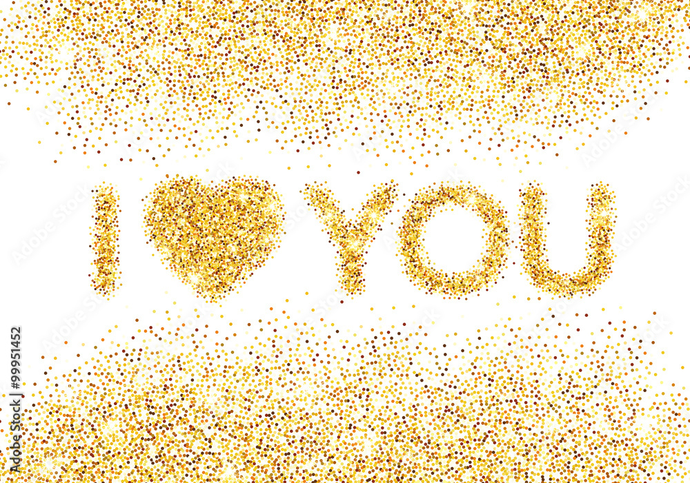 I love you message and heart golden glitter design.  Vector illustration
