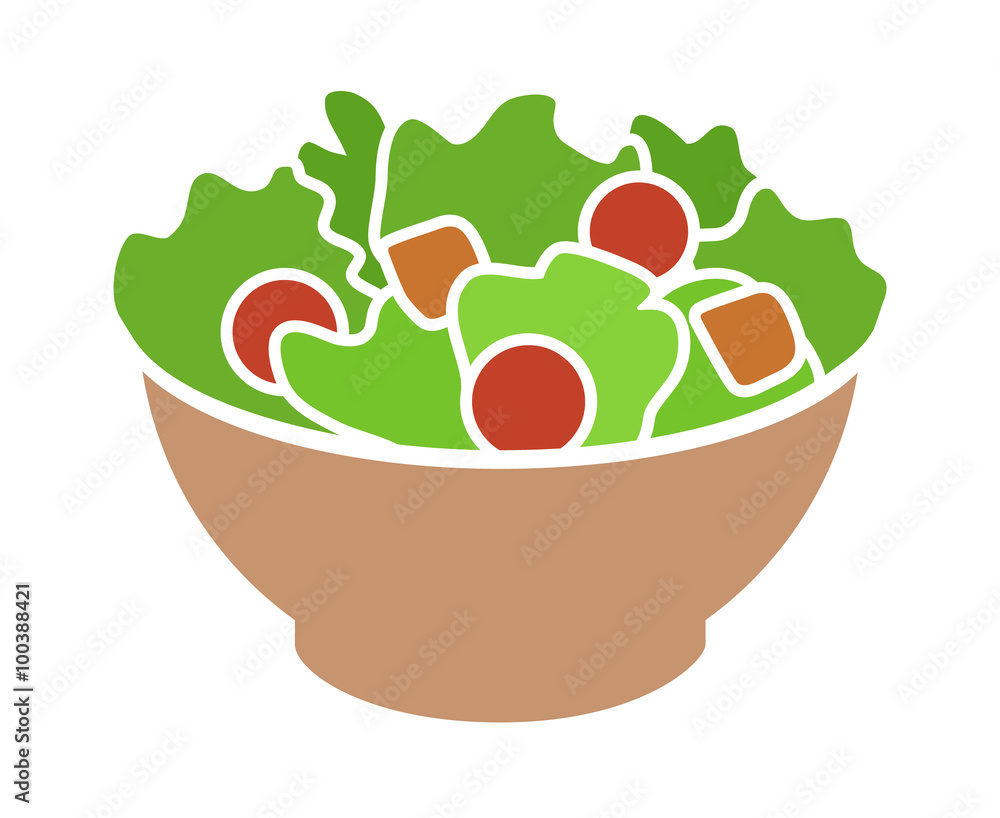 Garden salad with lettuce, tomatoes & bread crumbs flat color icon for apps and websites