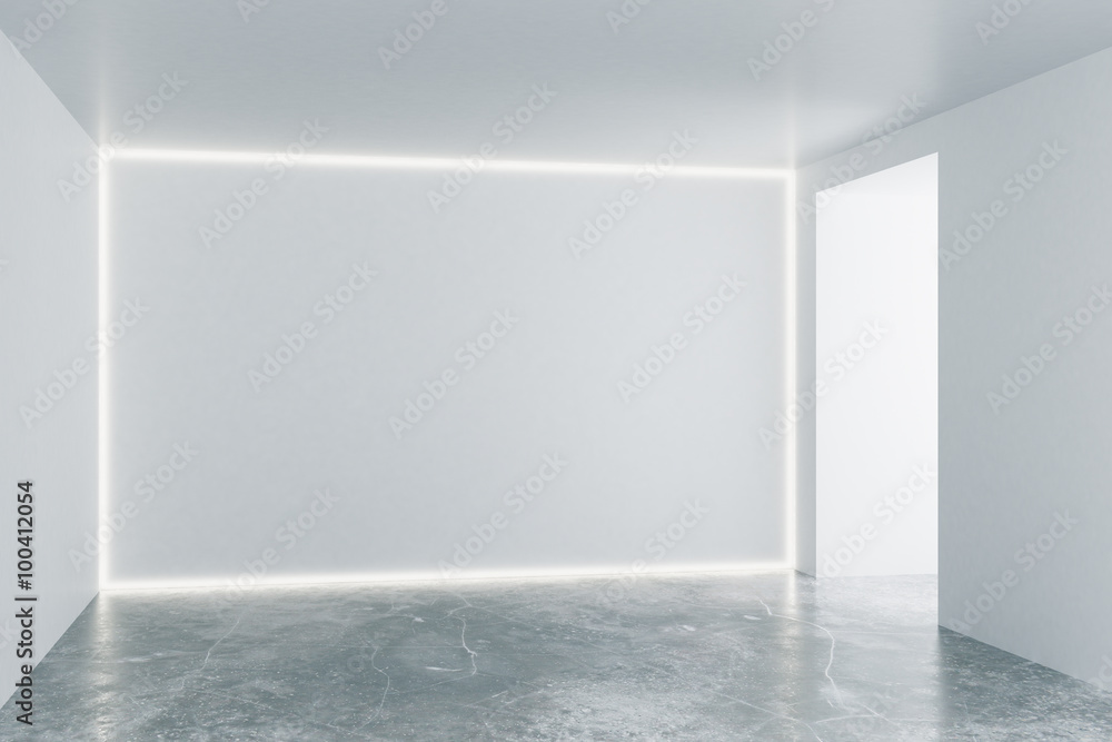白色墙壁和混凝土地板的空阁楼房间