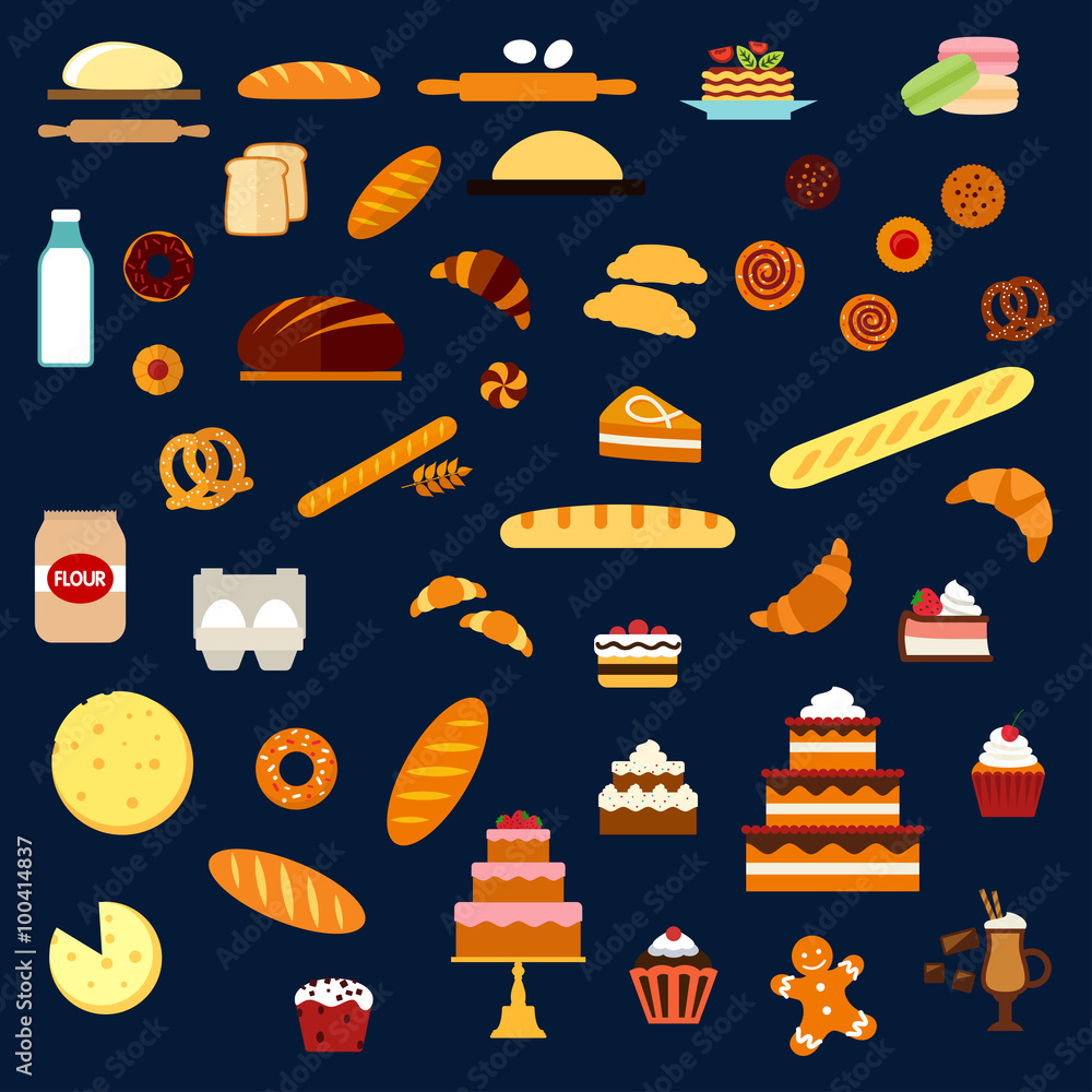 面包、糕点和糖果平面图标