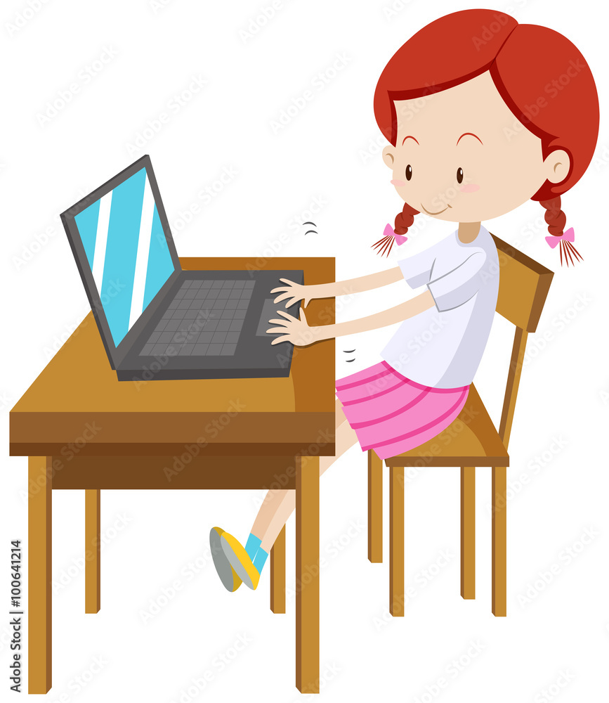 Little girl working on computer