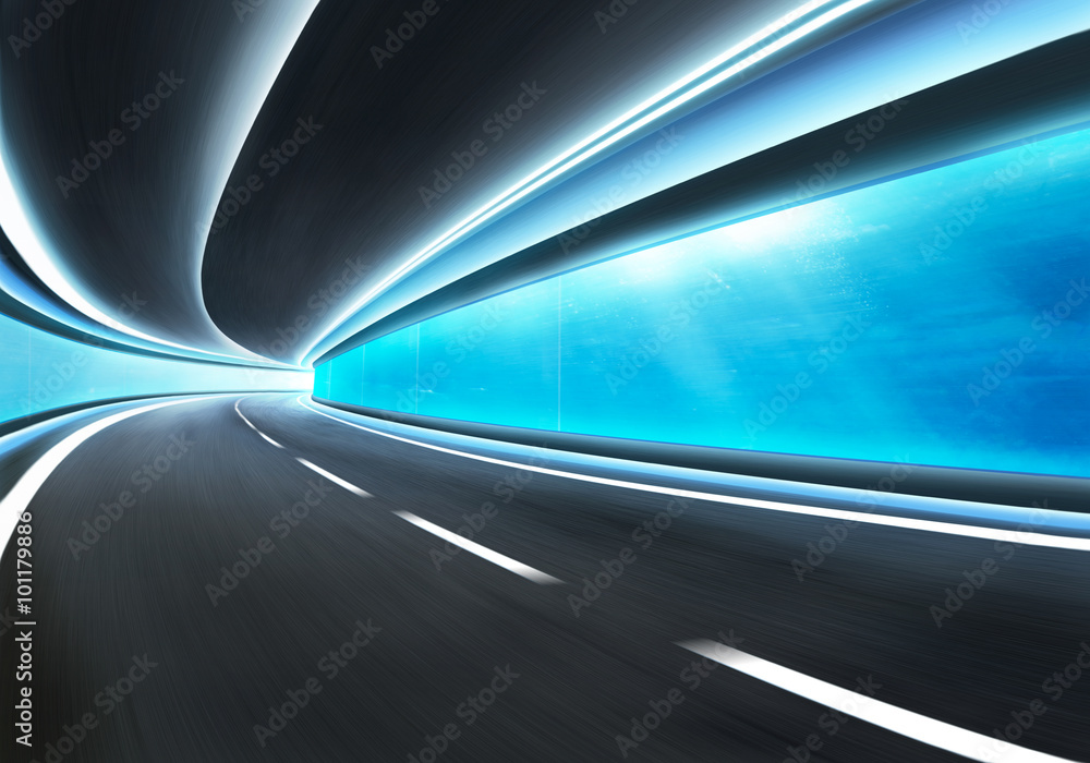 水下玻璃隧道中的抽象模糊速度运动道路