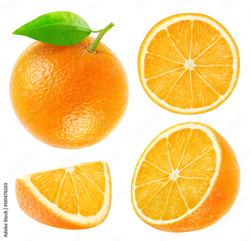 隔离整粒和切粒橙子的集合