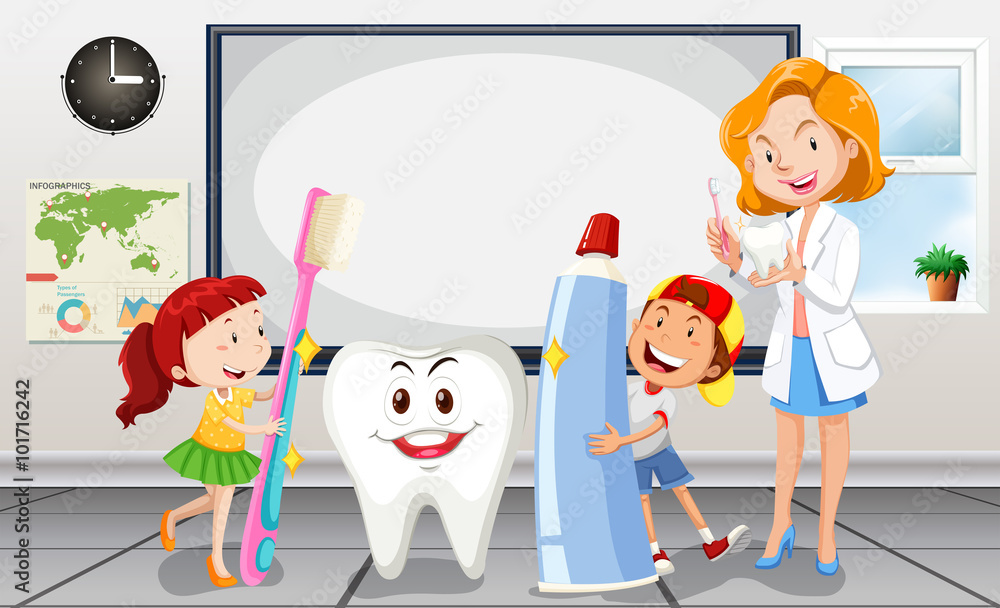 Children and dentist in the room